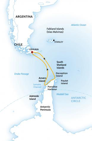 Antarctica map and itinerary | OkayBye